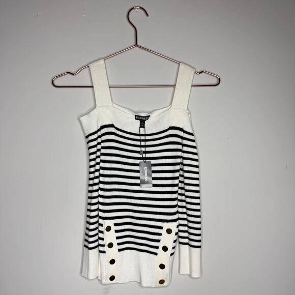 Express Womens Sweater Top XS Striped Cold Shoulder Coastal Sailor Nautical NEW - Picture 1 of 5
